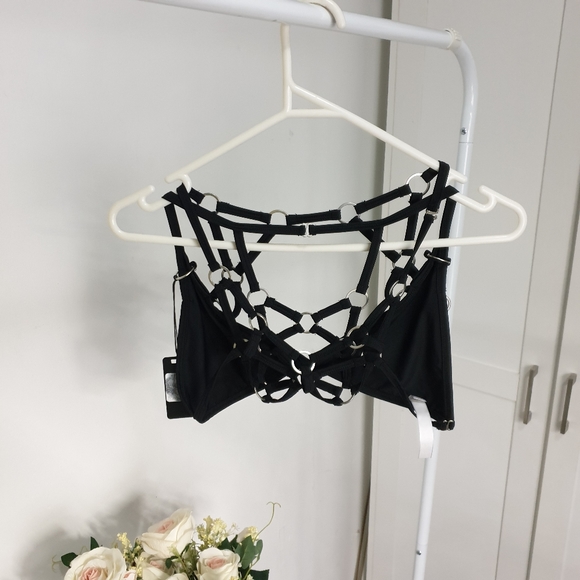 ⬇️$30⬇️NWT AUSXL Mapale Black O Ring Strappy Bralette - Picture 5 of 16